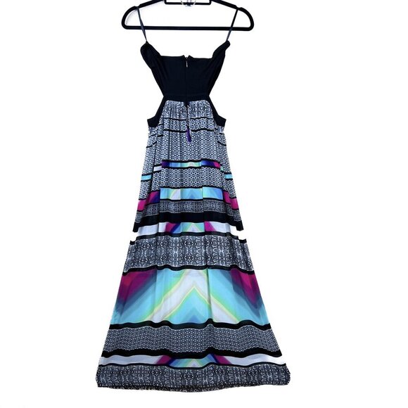 Bebe Strapless Tube Cutout Boho Sheer Maxi Dress Black Teal Pink Size XS/TP - Picture 3 of 6